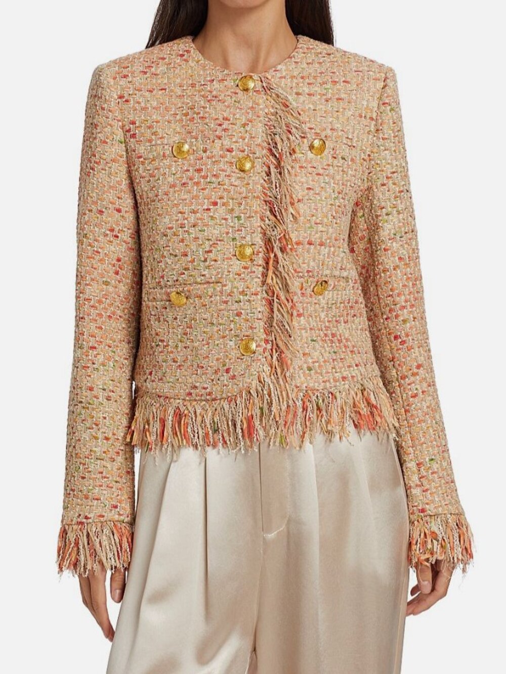 If Only Studio Women’s Orange Tweed Bouclé Jacket Size S